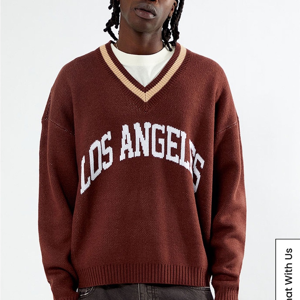 PacSun Brown V-Neck Sweater with Los Angeles Design